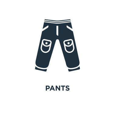 Pantolon simgesi. Siyah vektör çizim dolu. Beyaz zemin üzerine pantolon sembol. Web ve mobil kullanılabilir.