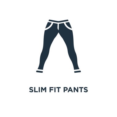 İnce uygun pantolon simgesi. Siyah vektör çizim dolu. Beyaz arka plan ince uygun pantolon sembolü. Web ve mobil kullanılabilir.