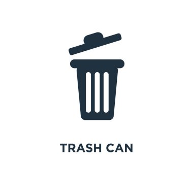 Çöp kutusu simgesini. Siyah vektör çizim dolu. Çöp kutusu beyaz arka plan üzerinde sembolü. Web ve mobil kullanılabilir.