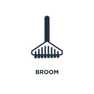 Süpürge simgesi. Siyah vektör çizim dolu. Beyaz arka plan süpürge sembolü. Web ve mobil kullanılabilir.