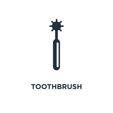 Diş fırçası simgesi. Siyah vektör çizim dolu. Beyaz arka plan diş fırçası sembolü. Web ve mobil kullanılabilir.