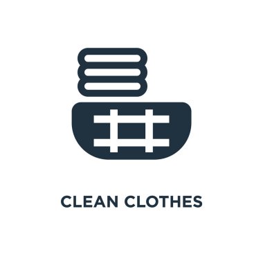 Temiz giysiler simgesi. Siyah vektör çizim dolu. Temiz giysiler sembolü beyaz arka plan üzerinde. Web ve mobil kullanılabilir.