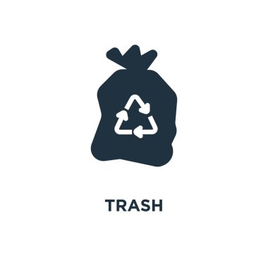 Çöp kutusu simgesini tıklatın. Siyah vektör çizim dolu. Beyaz arka plan çöp kutusu sembolü. Web ve mobil kullanılabilir.