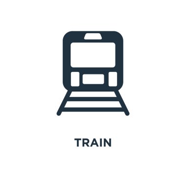 Tren simgesi. Siyah vektör çizim dolu. Beyaz arka plan tren sembolü. Web ve mobil kullanılabilir.