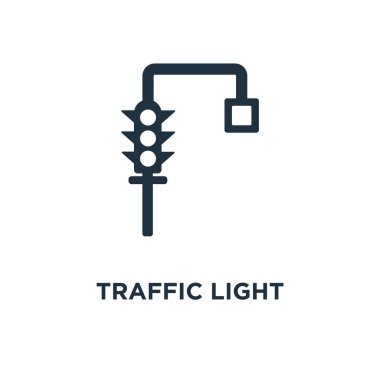 Trafik ışığı simgesi. Siyah vektör çizim dolu. Trafik ışığı simgesi beyaz arka plan üzerinde. Web ve mobil kullanılabilir.