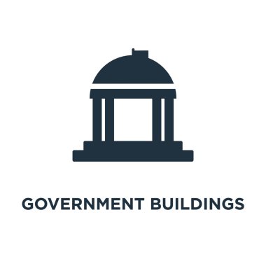 Hükümet binaları simgesi. Siyah vektör çizim dolu. Hükümet binaları sembolü beyaz arka plan. Web ve mobil kullanılabilir.
