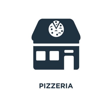 Pizzacı simgesi. Siyah vektör çizim dolu. Beyaz arka plan pizzacı sembolü. Web ve mobil kullanılabilir.