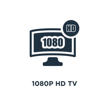 1080p Hd tv simgesi. Siyah vektör çizim dolu. 1080p Hd tv simgesi beyaz arka plan üzerinde. Web ve mobil kullanılabilir.