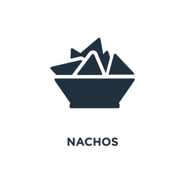 Nacho simgesi. Siyah vektör çizim dolu. Beyaz arka plan Nacho sembolü. Web ve mobil kullanılabilir.
