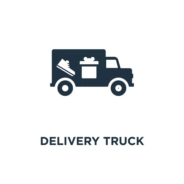 送货车图标 黑色填充矢量图 在白色背景上的送货卡车符号 可用于网络和移动 — 图库矢量图片