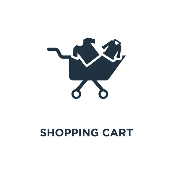 Shopping Cart Pictogram Zwarte Gevuld Vectorillustratie Shopping Cart Symbool Witte — Stockvector