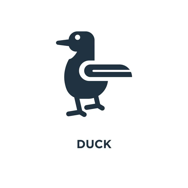 鸭子图标 黑色填充矢量图 白色背景上的鸭子符号 可用于网络和移动 — 图库矢量图片