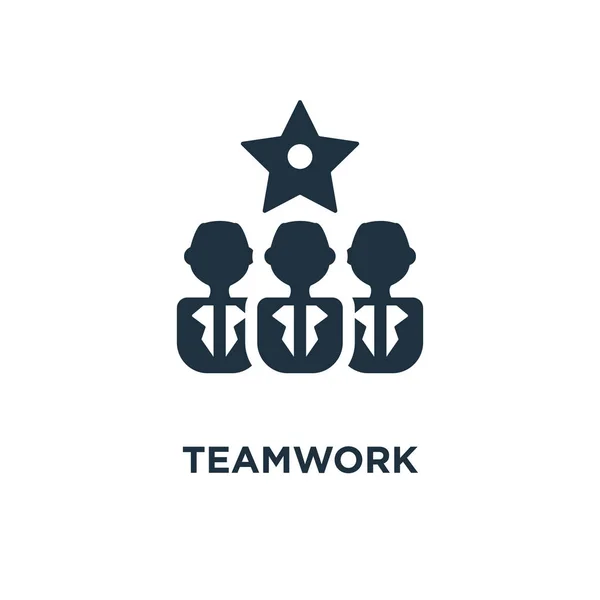 Teamwork Icon Black Filled Vector Illustration Teamwork Symbol White Background — Stock Vector