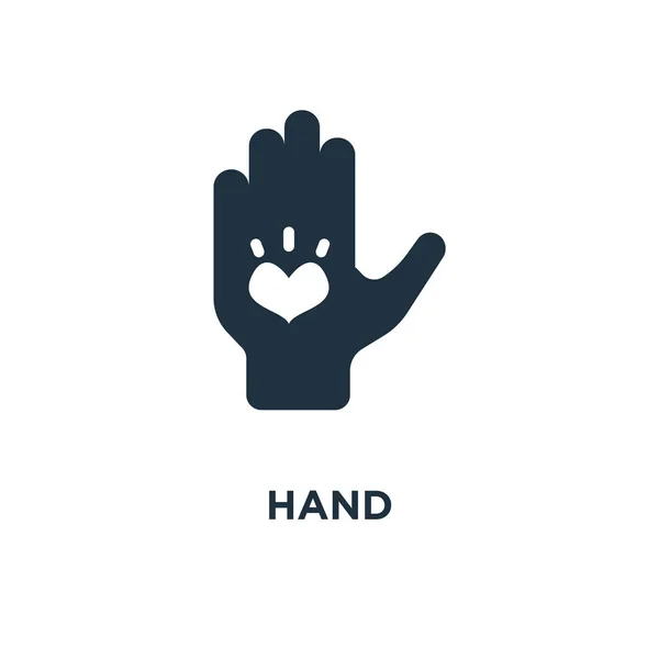 Ícone Mão Ilustração Vetorial Cheia Preto Símbolo Mão Fundo Branco — Vetor de Stock