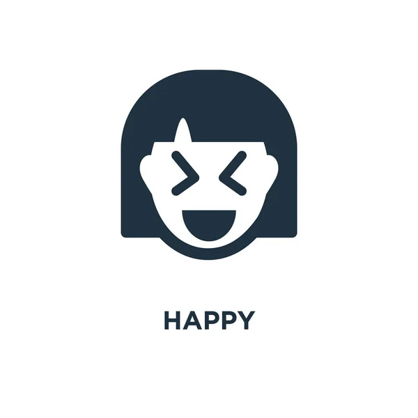 Glückliches Symbol Schwarz Gefüllte Vektorabbildung Glückliches Symbol Auf Weißem Hintergrund — Stockvektor