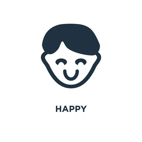 Happy Icon Black Filled Vector Illustration Happy Symbol White Background — Stock Vector