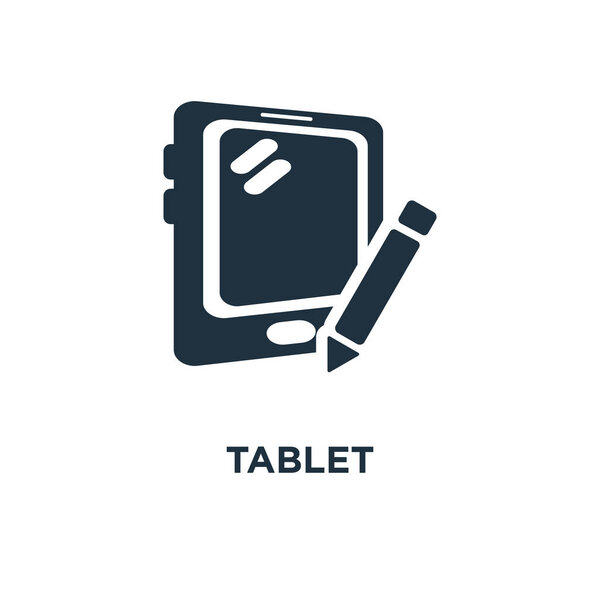 Tablet icon. Black filled vector illustration. Tablet symbol on white background. Can be used in web and mobile.