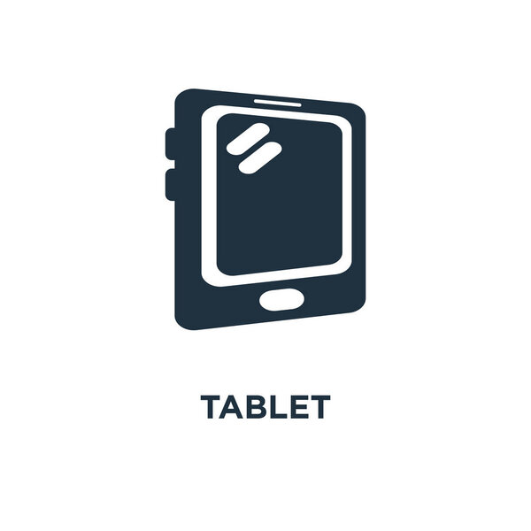 Tablet icon. Black filled vector illustration. Tablet symbol on white background. Can be used in web and mobile.