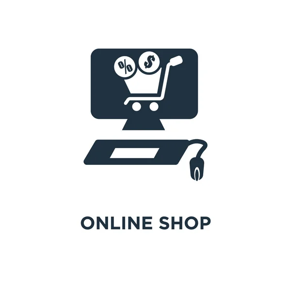 Online Shop Pictogram Zwarte Gevuld Vectorillustratie Online Shop Symbool Witte — Stockvector
