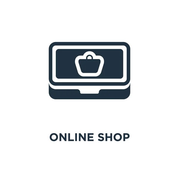 Online Shop Pictogram Zwarte Gevuld Vectorillustratie Online Shop Symbool Witte — Stockvector