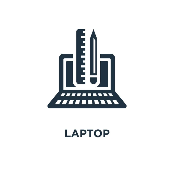 Laptop Ikonra Fekete Töltött Vektoros Illusztráció Laptop Szimbólum Fehér Háttérrel — Stock Vector