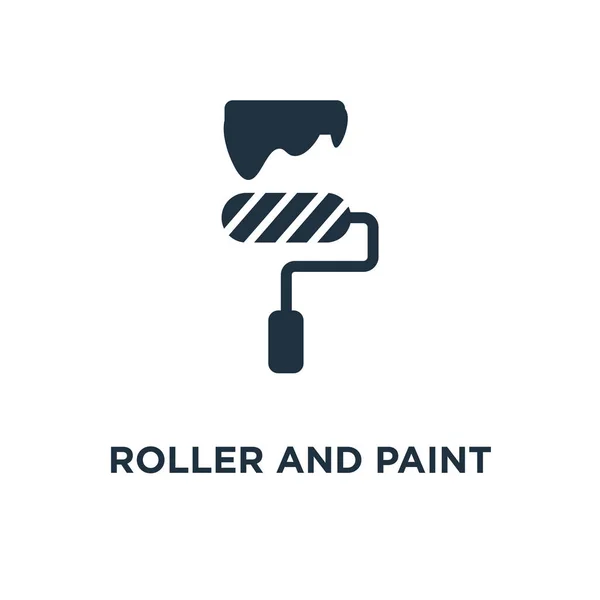 Pictogram Van Roller Verf Zwarte Gevuld Vectorillustratie Verf Roller Symbool — Stockvector