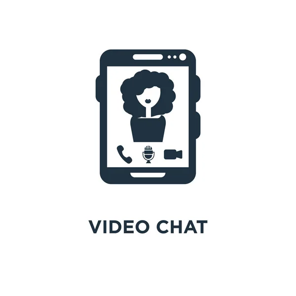 Video Chattikonen Svart Fyllt Vektorillustration Video Chat Symbol Vit Bakgrund — Stock vektor