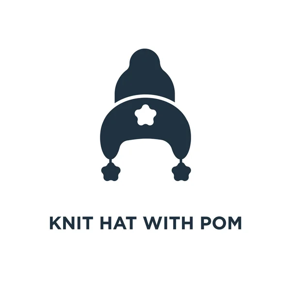 Knit Hat with pom pom icon. Black filled vector illustration. Knit Hat with pom pom symbol on white background. Can be used in web and mobile.