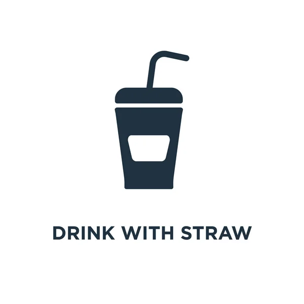 Drink Met Stro Pictogram Zwarte Gevuld Vectorillustratie Drink Met Stro — Stockvector
