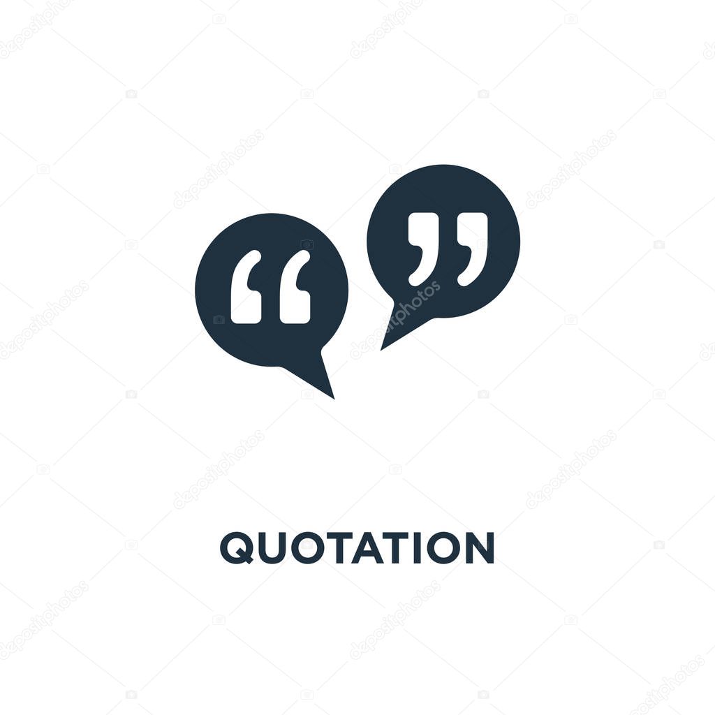 Quotation icon. Black filled vector illustration. Quotation symbol on white background. Can be used in web and mobile.