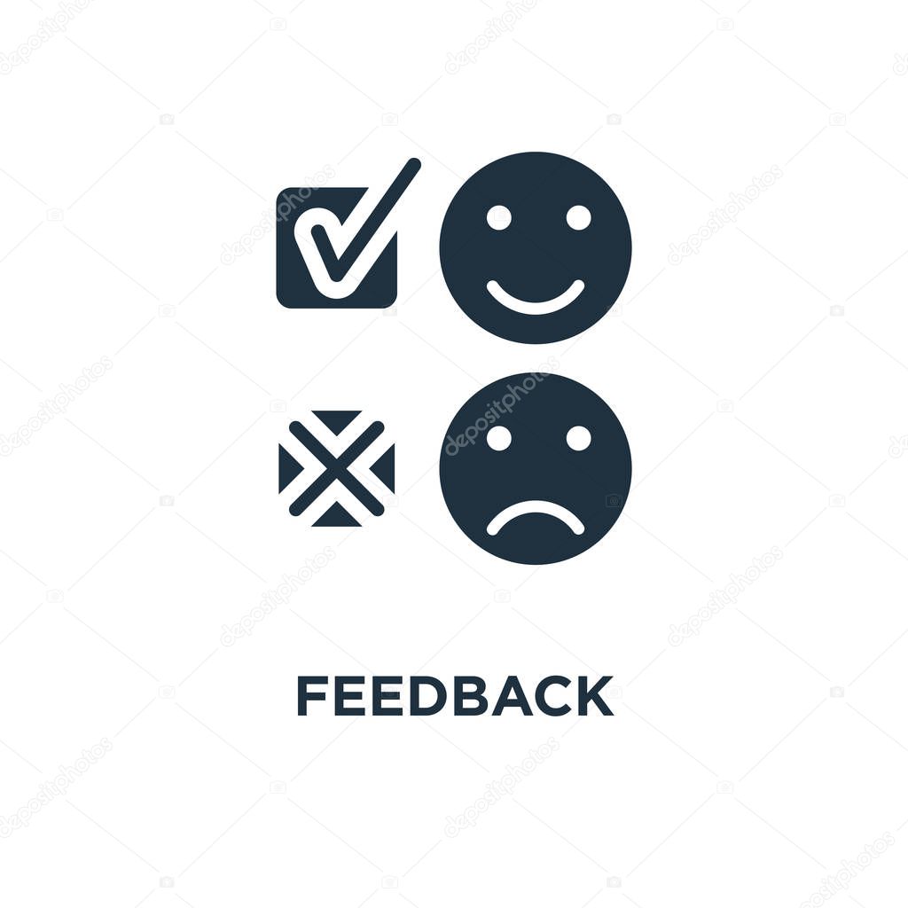 Feedback icon. Black filled vector illustration. Feedback symbol on white background. Can be used in web and mobile.