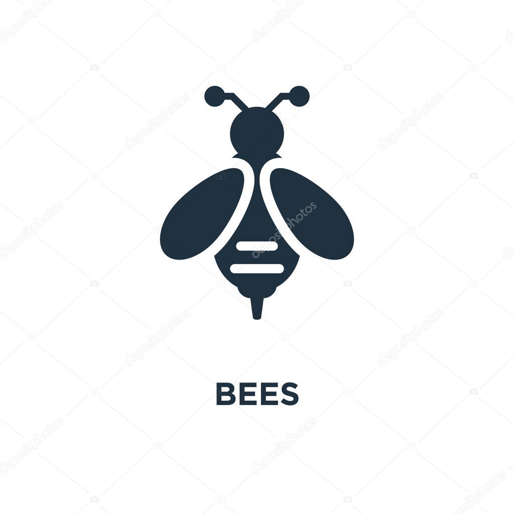 Bees icon. Black filled vector illustration. Bees symbol on white background. Can be used in web and mobile.