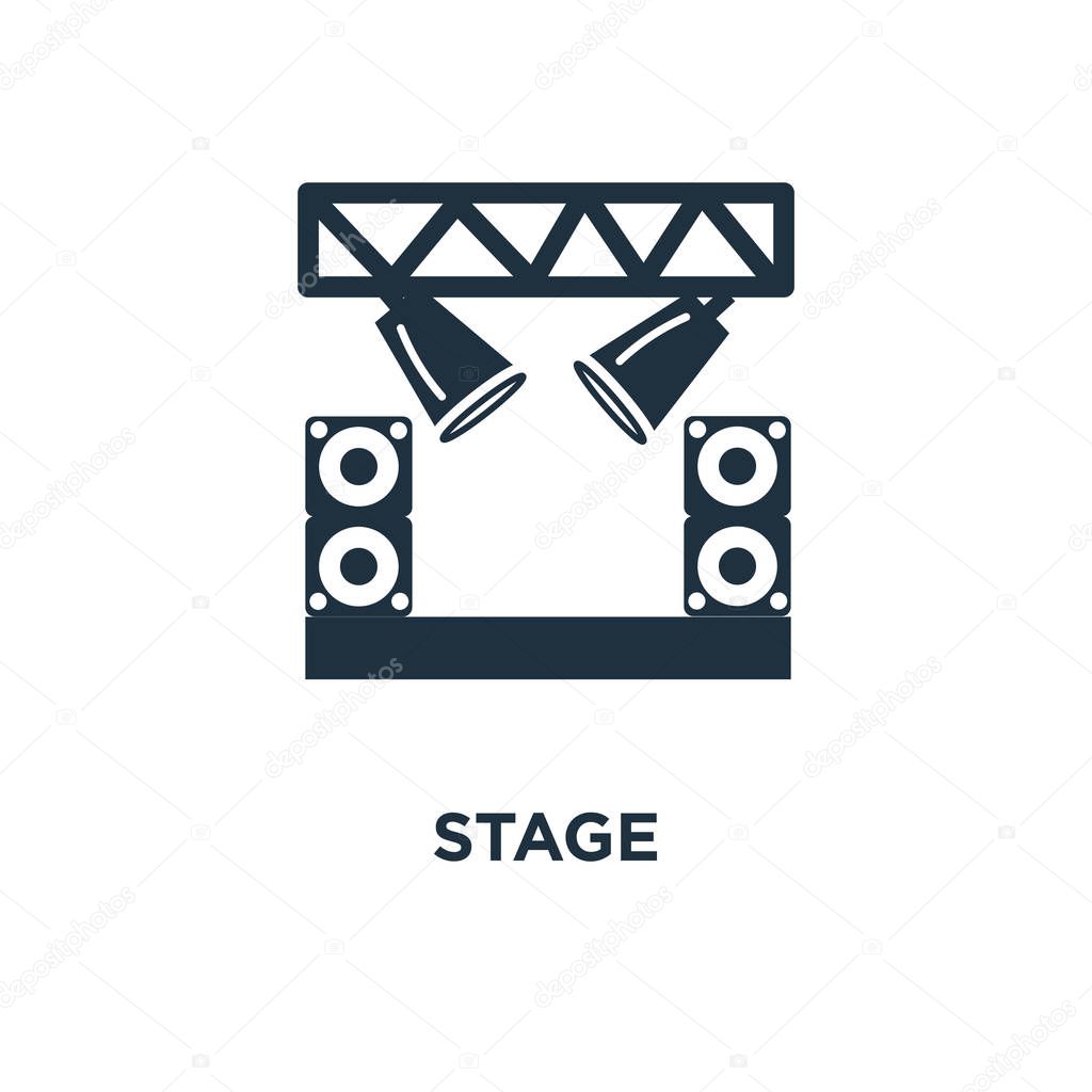 Stage icon. Black filled vector illustration. Stage symbol on white background. Can be used in web and mobile.