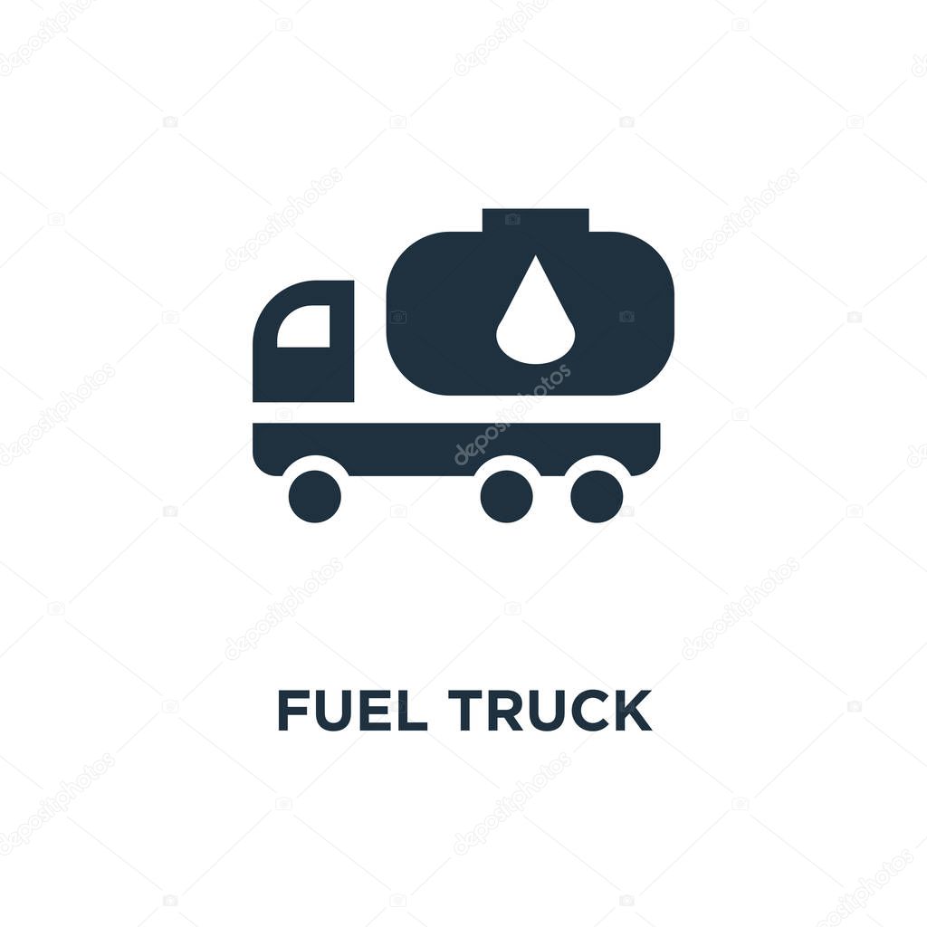 Fuel Truck icon. Black filled vector illustration. Fuel Truck symbol on white background. Can be used in web and mobile.