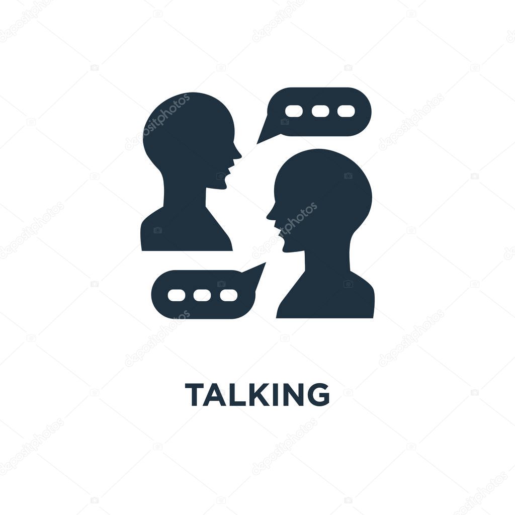 Talking icon. Black filled vector illustration. Talking symbol on white background. Can be used in web and mobile.