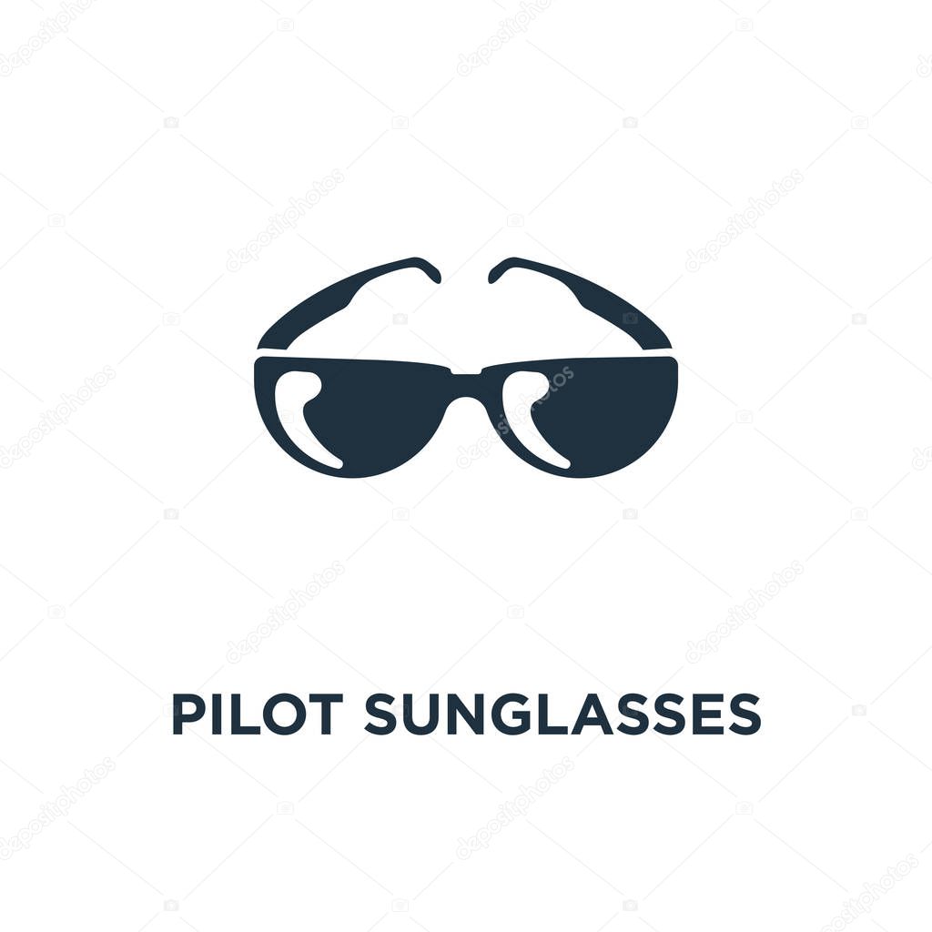 Pilot Sunglasses icon. Black filled vector illustration. Pilot Sunglasses symbol on white background. Can be used in web and mobile.