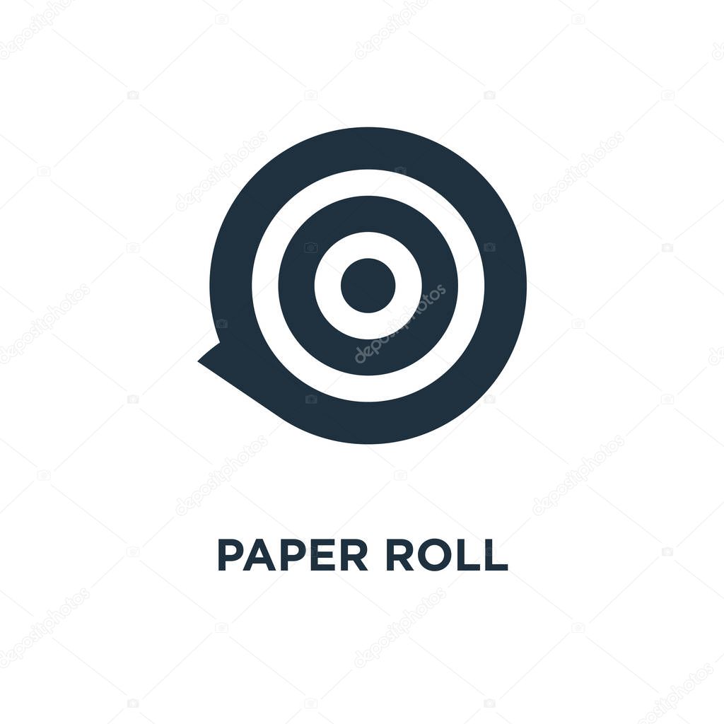 Paper roll icon. Black filled vector illustration. Paper roll symbol on white background. Can be used in web and mobile.
