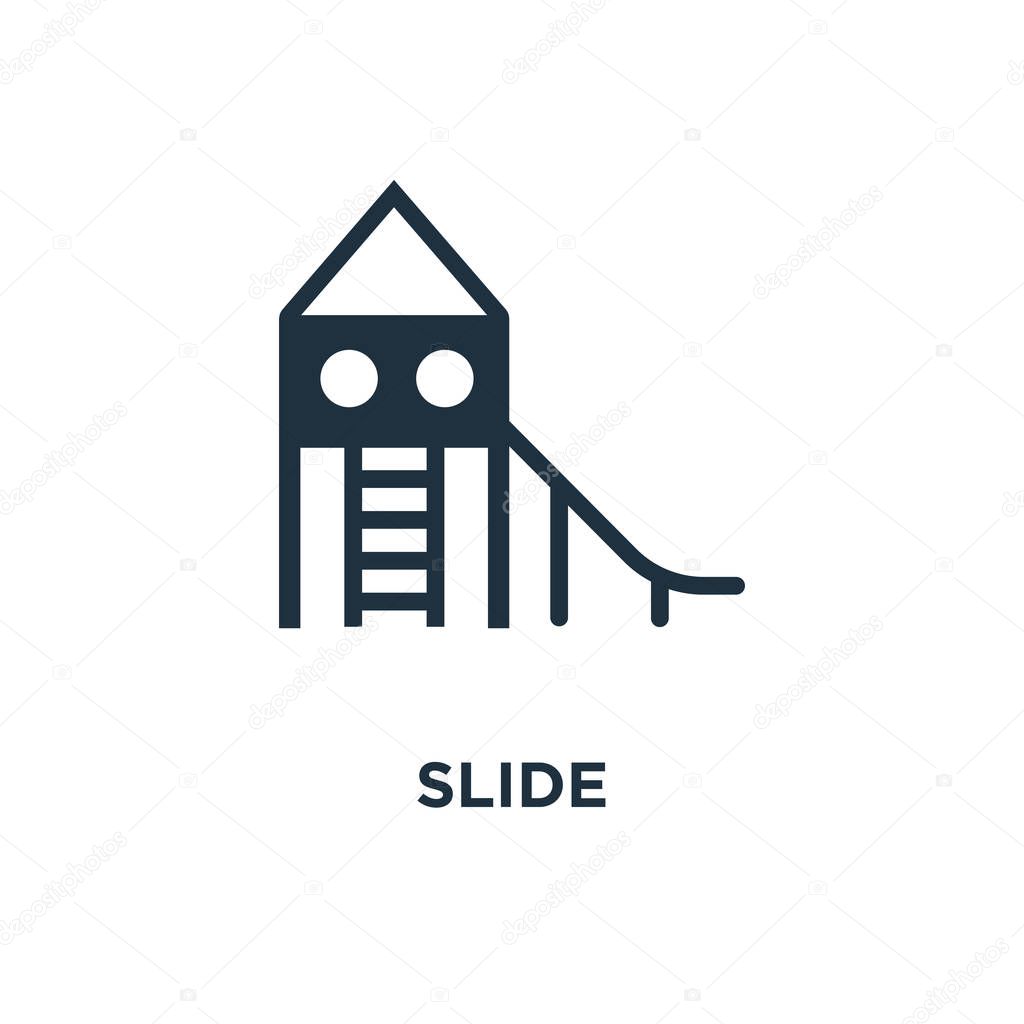 Slide icon. Black filled vector illustration. Slide symbol on white background. Can be used in web and mobile.
