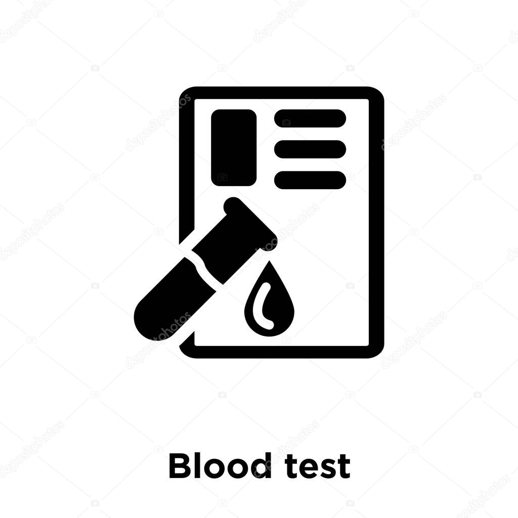 Blood test icon vector isolated on white background, logo concept of Blood test sign on transparent background, filled black symbol