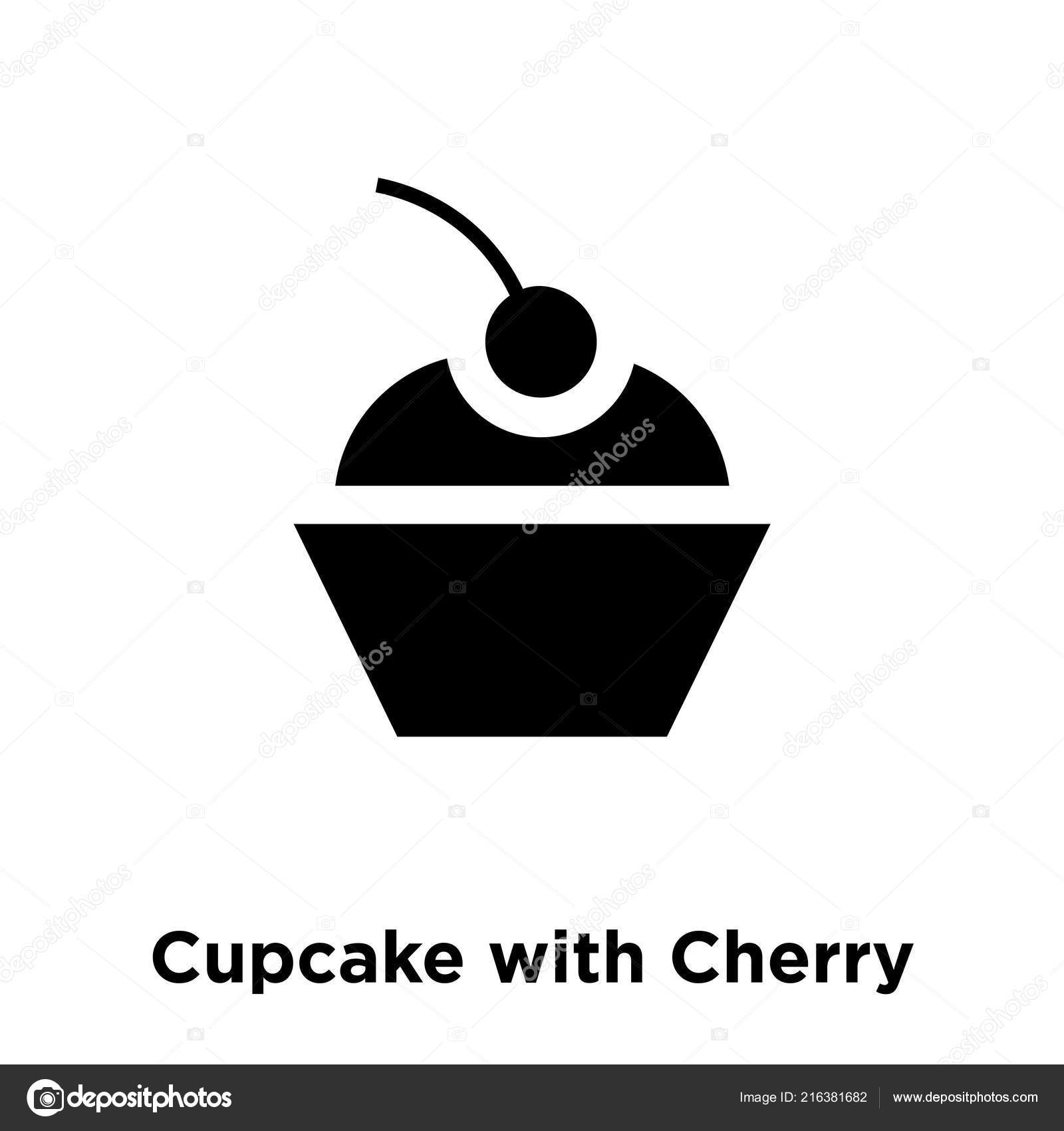 Cupcake Cherry Icon Vector Isolated White Background Logo Concept