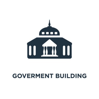 Resmi kurum binası simgesi. Siyah vektör çizim dolu. Beyaz arka plan resmi kurum binası sembolü. Web ve mobil kullanılabilir.