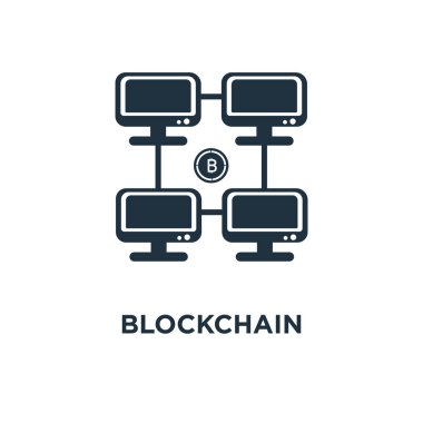 Blockchain simgesi. Siyah vektör çizim dolu. Beyaz arka plan Blockchain sembolü. Web ve mobil kullanılabilir.