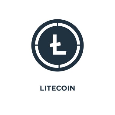 Litecoin simgesi. Siyah vektör çizim dolu. Beyaz arka plan Litecoin sembolü. Web ve mobil kullanılabilir.