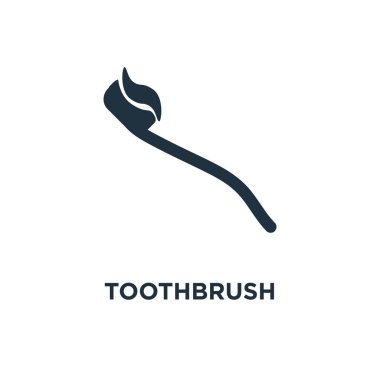 Diş fırçası simgesi. Siyah vektör çizim dolu. Beyaz arka plan diş fırçası sembolü. Web ve mobil kullanılabilir.
