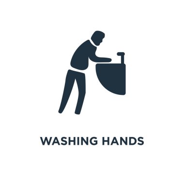 Yıkama el simgesi. Siyah vektör çizim dolu. Eller simgesini, başka beyaz zemin üzerine yıkama. Web ve mobil kullanılabilir.