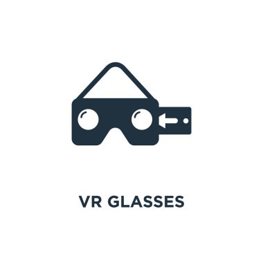VR gözlük simgesi. Siyah vektör çizim dolu. Beyaz arka plan VR gözlük sembolü. Web ve mobil kullanılabilir.