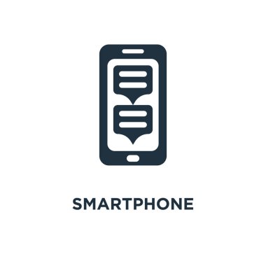 Akıllı telefon simgesi. Siyah vektör çizim dolu. Beyaz arka plan Smartphone sembolü. Web ve mobil kullanılabilir.