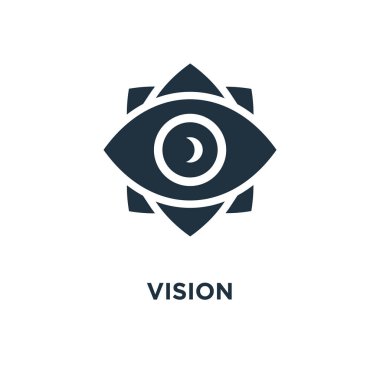 Vizyon simgesi. Siyah vektör çizim dolu. Beyaz arka plan vizyon sembolü. Web ve mobil kullanılabilir.