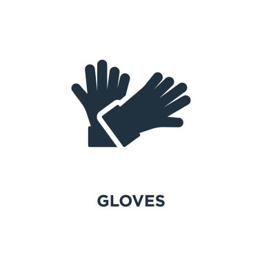 Eldiven simgesi. Siyah vektör çizim dolu. Beyaz arka plan eldiven sembolü. Web ve mobil kullanılabilir.