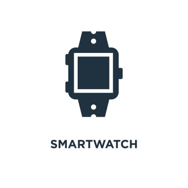 SmartWatch simgesi. Siyah vektör çizim dolu. Beyaz arka plan SmartWatch sembolü. Web ve mobil kullanılabilir.